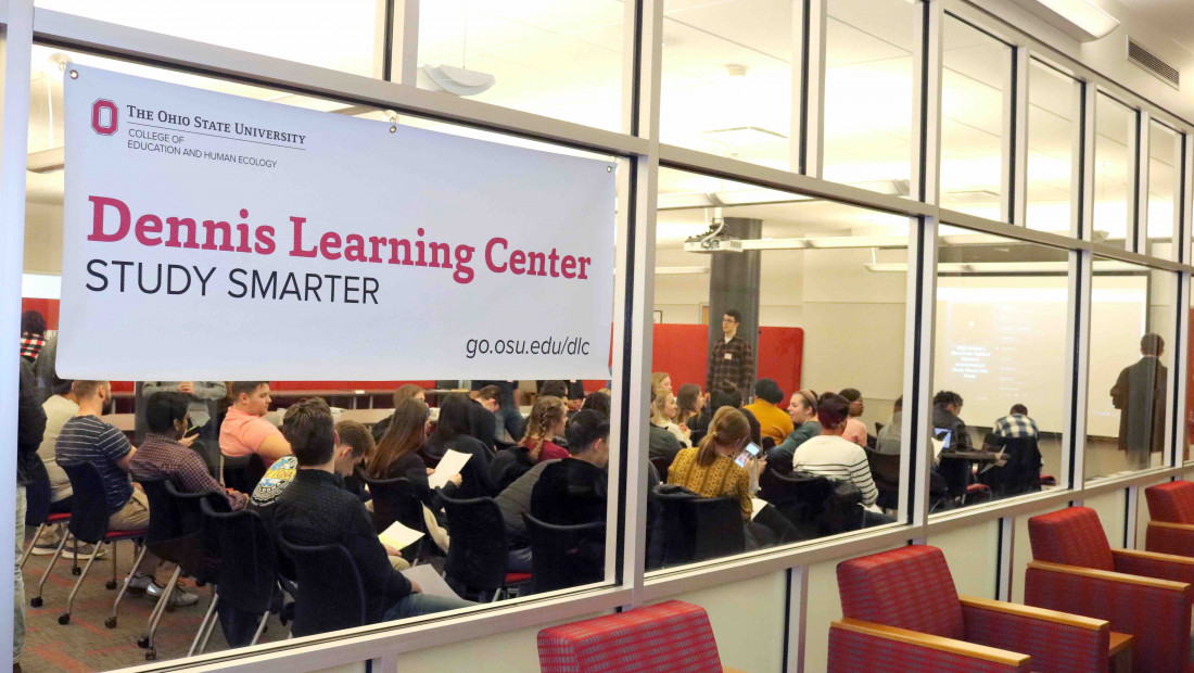 Dennis Learning Center window into classroom full of students