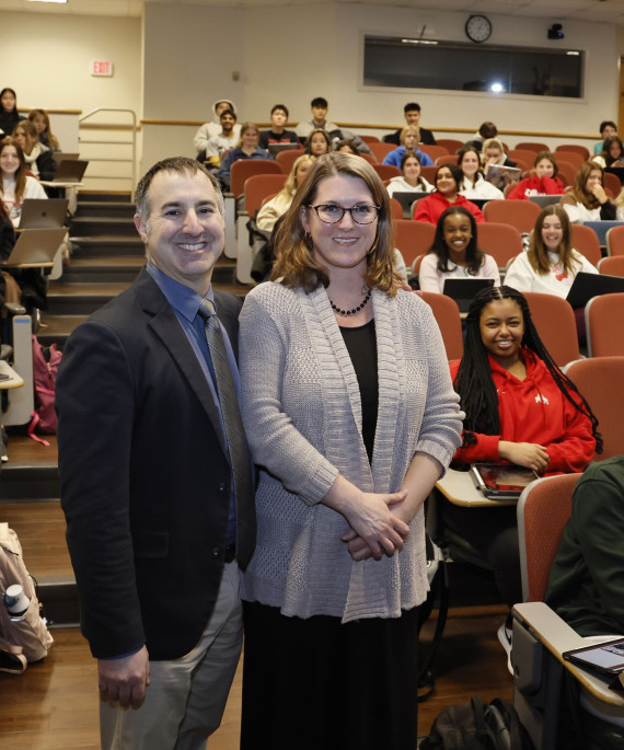 Ohio State faculty Rich Bruno and Senior Lecturer Angela in a classroom