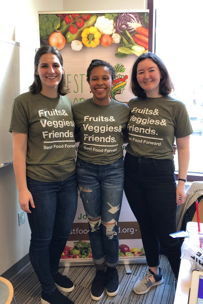 Three women who are co-presidents of Ohio State student group Best Food Forward