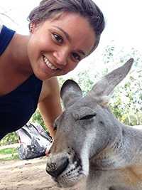 Exercise major Rachel Stewart meets a new friend while interning in Australia, Spring 2015.