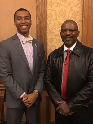 Award recipient Joel Waits, Jr. is joined by Sam Hodge, professor of kinesiology, at the annual Society of Health and Physical Educators (SHAPE) America conference. 