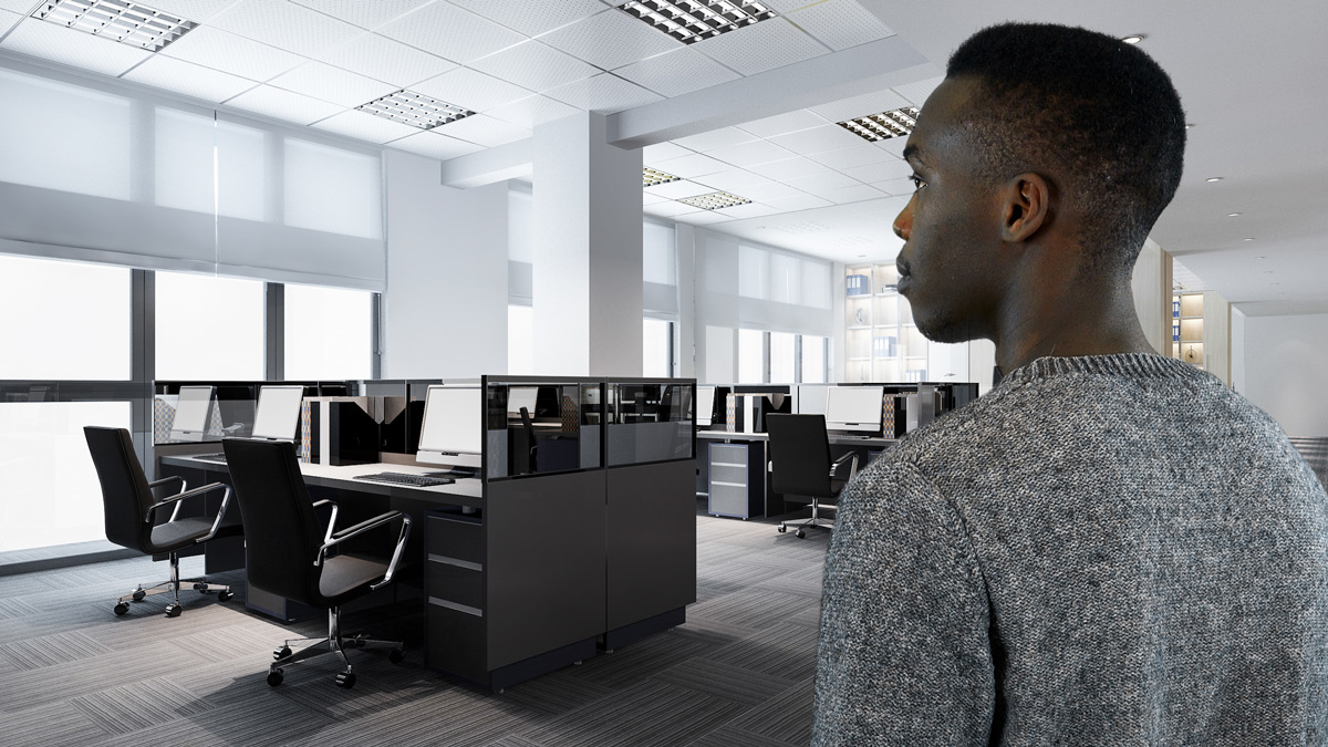 Man looks into an empty office