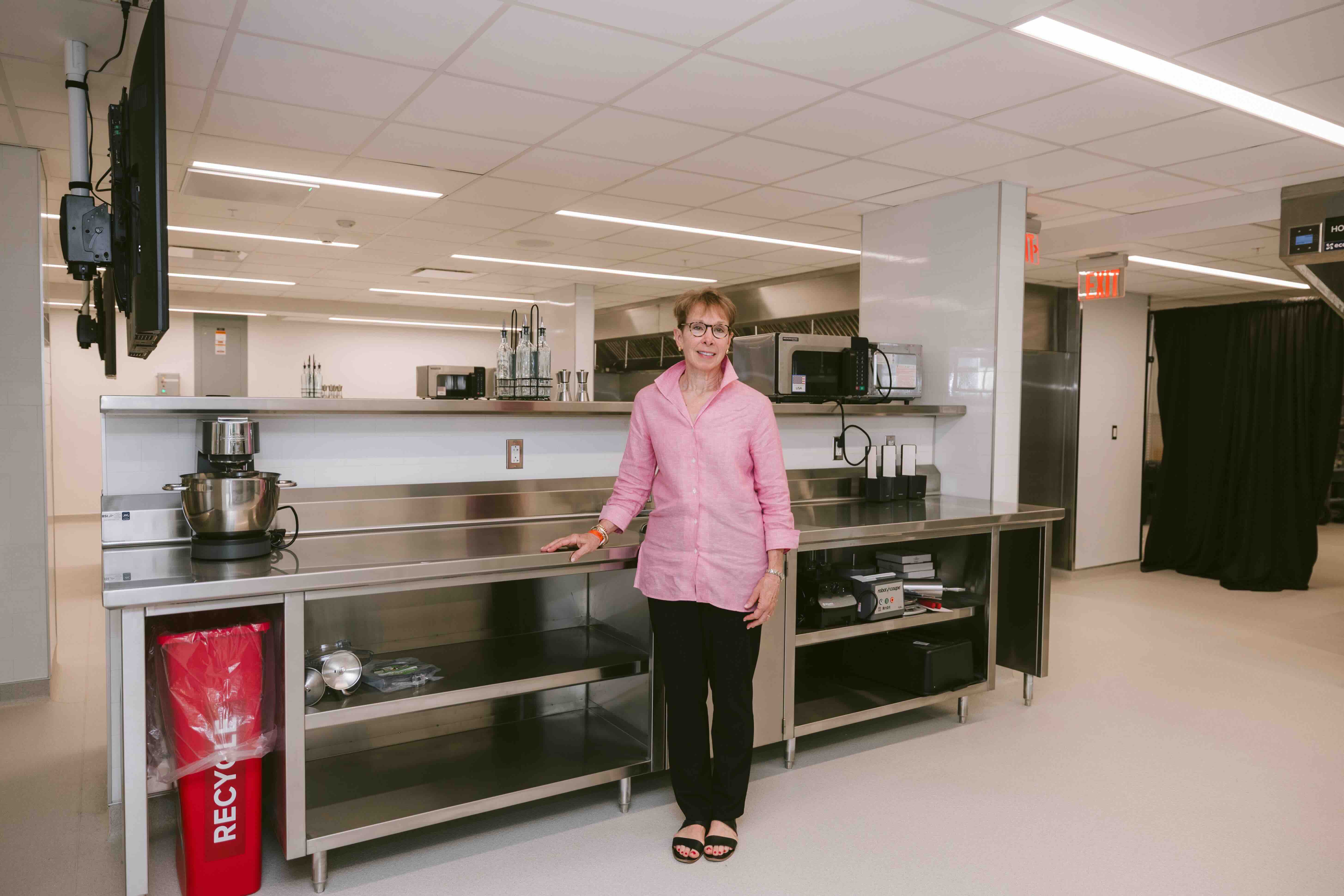 Donor, Mindy Frank, in the Campbell Hall instructional kitchen