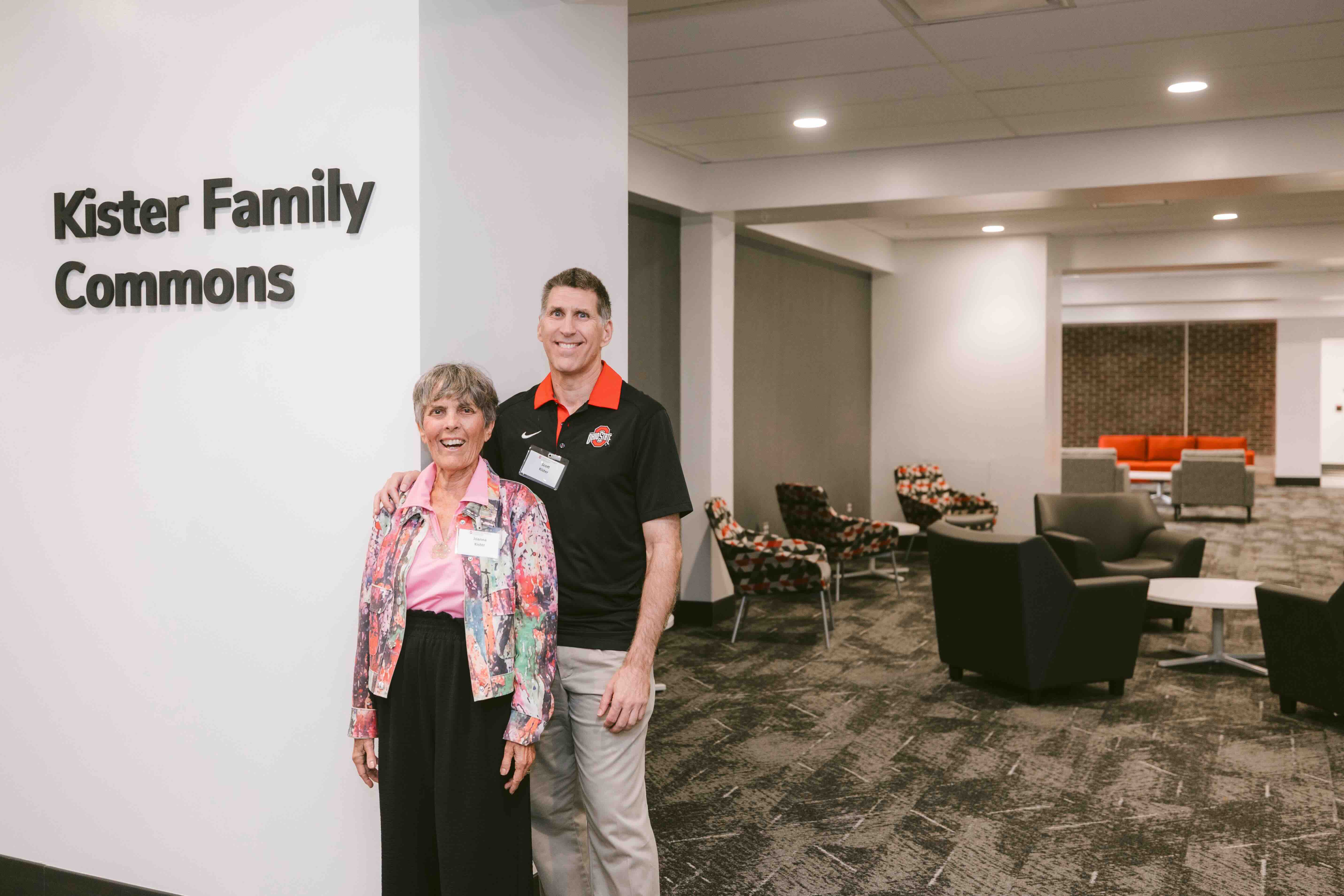 Jo Kister and family in the newly named Kister Family Commons in Campbell Hall