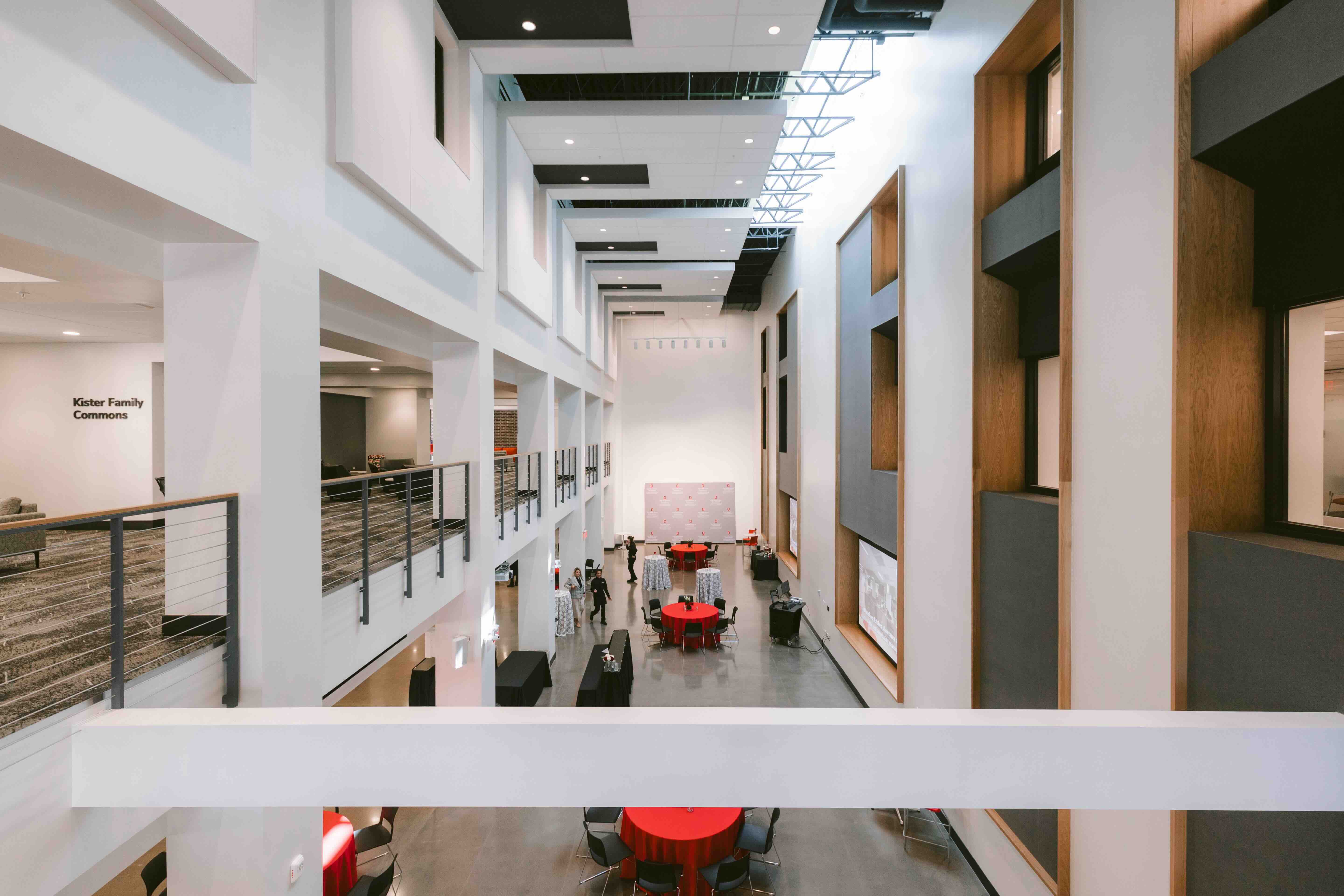 The spacious, three-story Community Gathering Space offers flexible room for multiple purposes.
