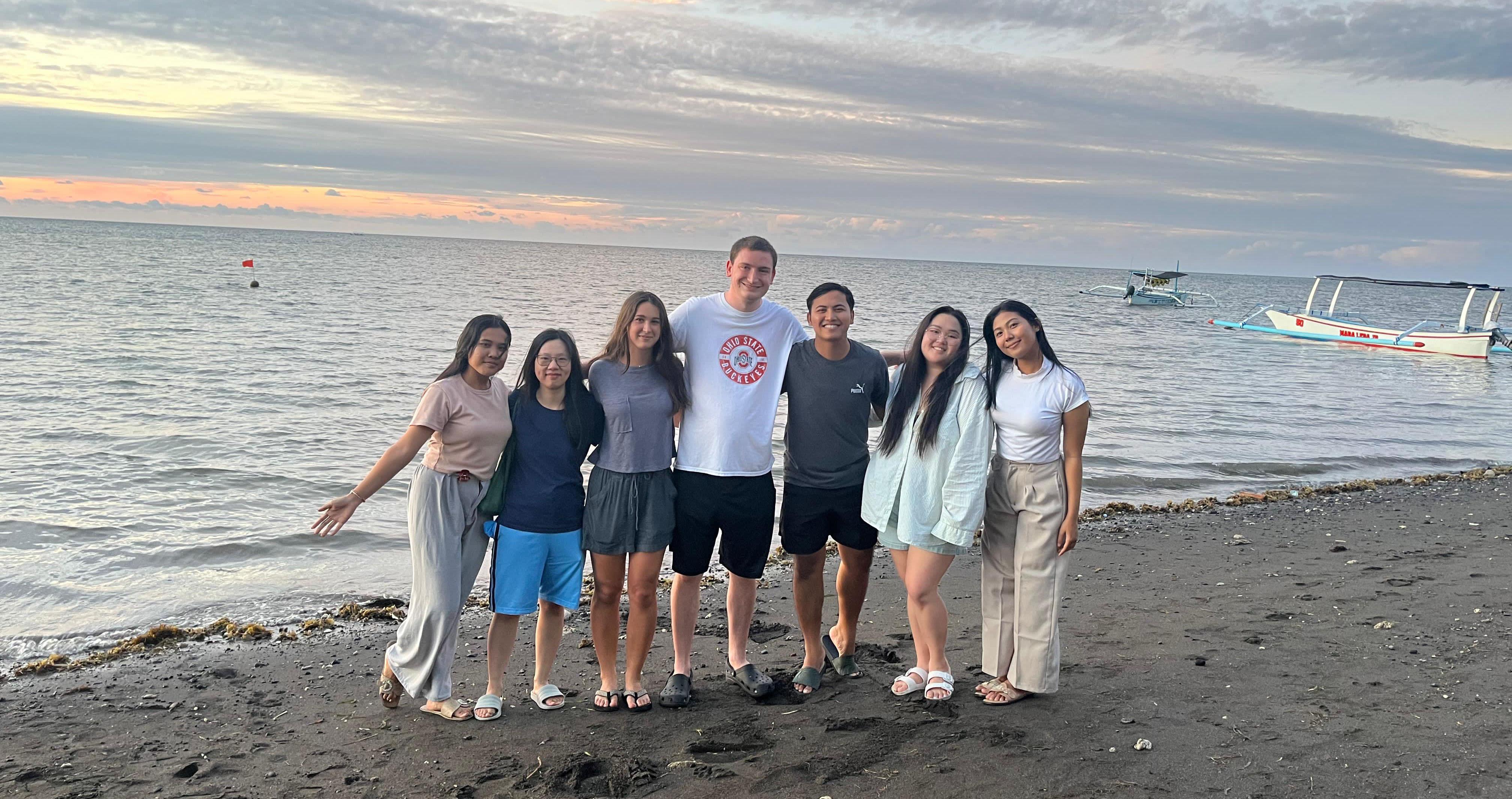 Ohio State students on a beach in Bali