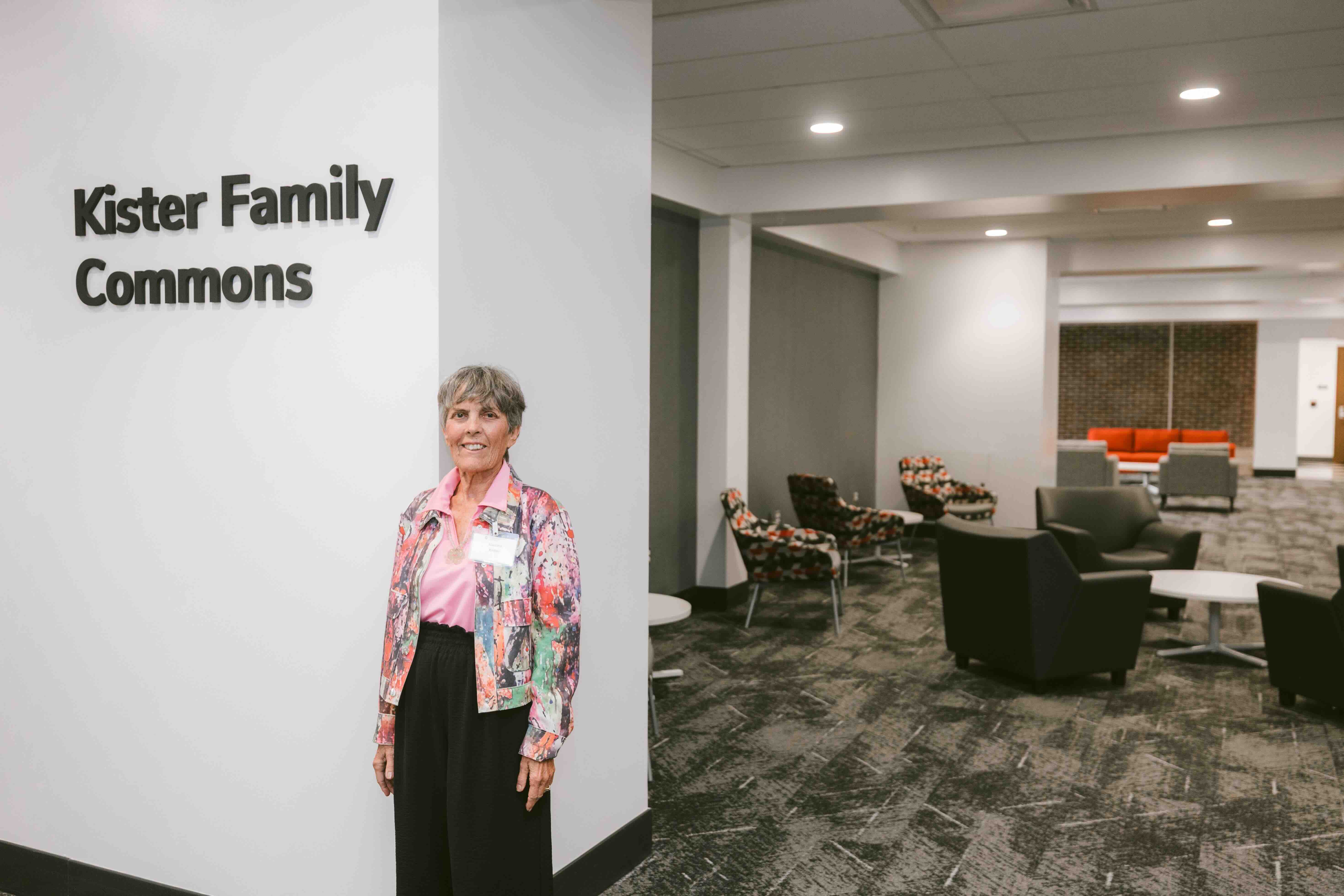 Jo Kister in the Kister Family Commons space in Campbell Hall