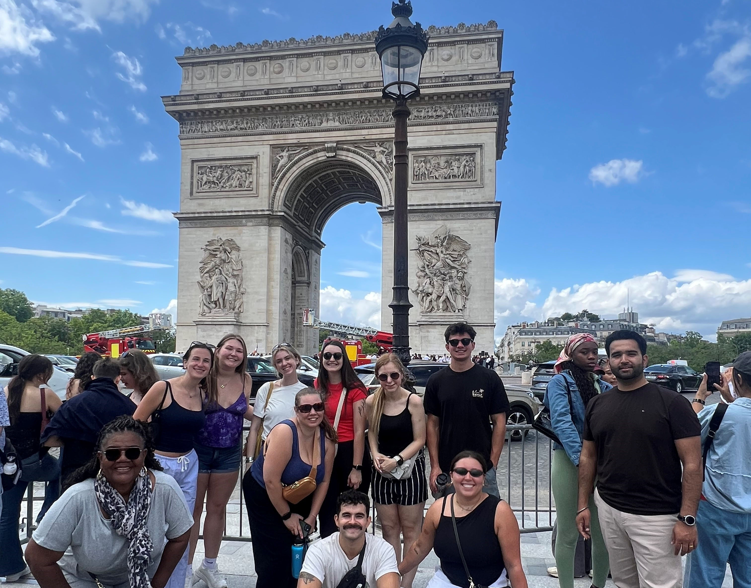 EHE Hospitality Management students in Paris at the Arc de Triomph