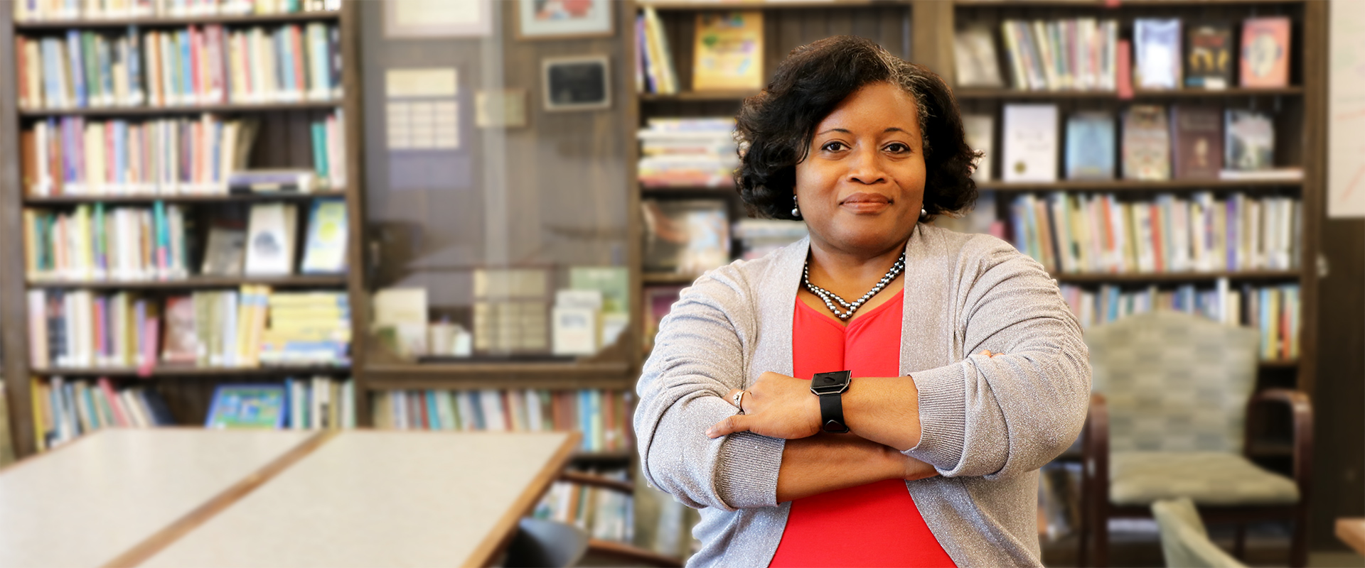 Lori Patton Davis stands in the Martha L. King Center