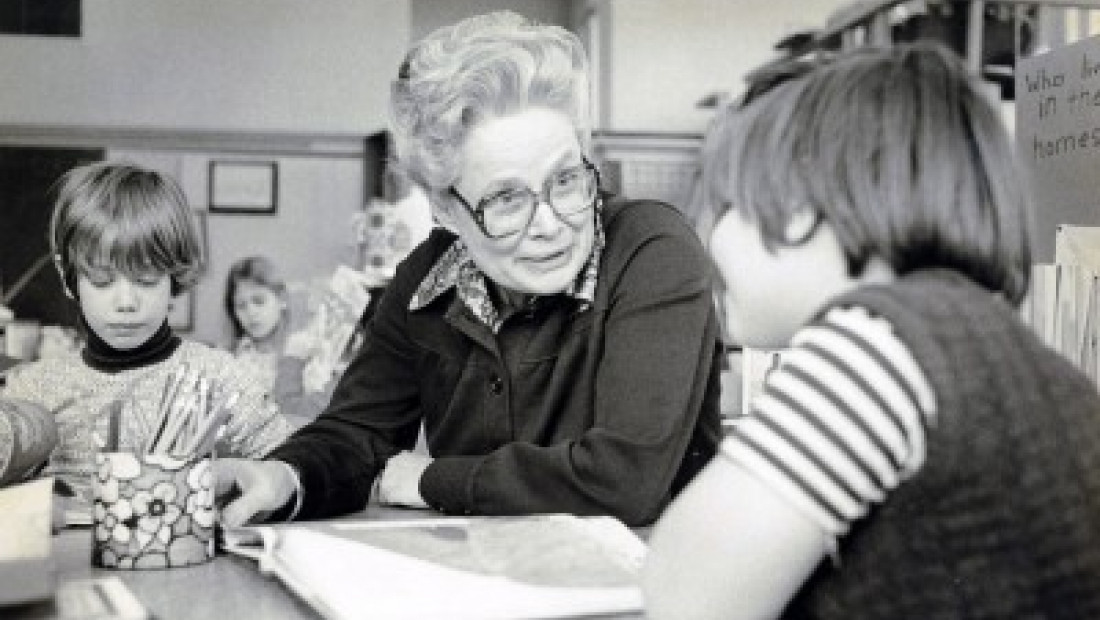 Charlotte Huck with students