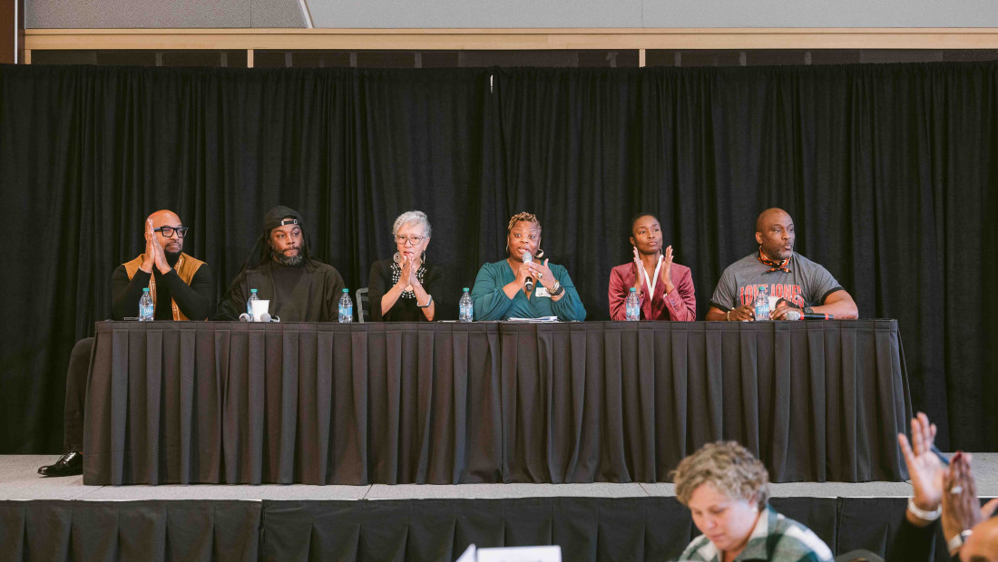 Newbery Symposium authors on stage during the event