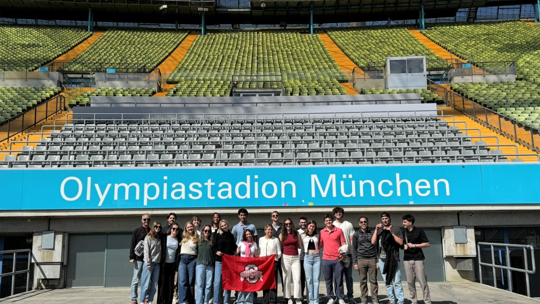 Ohio State students in German sports stadium