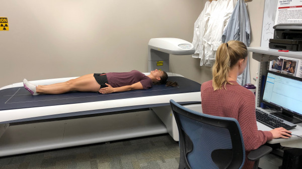 Students in exercise sciene lab doing DXA scan