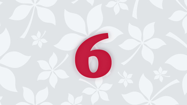 6 in scarlet on top of a grey buckeye leaf background