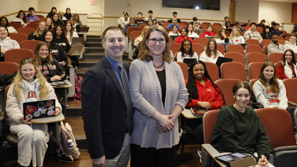 Ohio State faculty Rich Bruno and Senior Lecturer Angela in a classroom