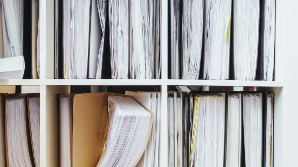 shelves of organized documents