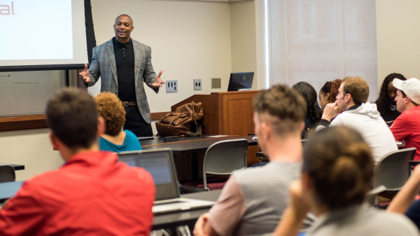 College classroom during presentation
