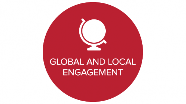 global and local engagement icon with globe