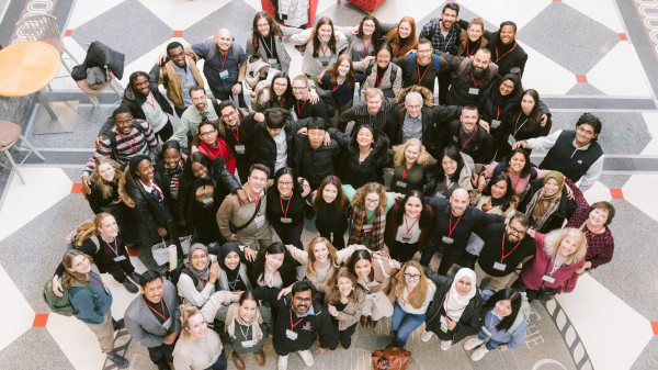 Students, staff and faculty who participated in the annual EHE Research Forum gathered for a group photo in the Ohio Union