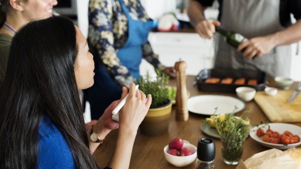 family eating at table