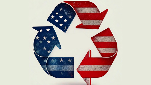 Recycle symbol with American flag colors