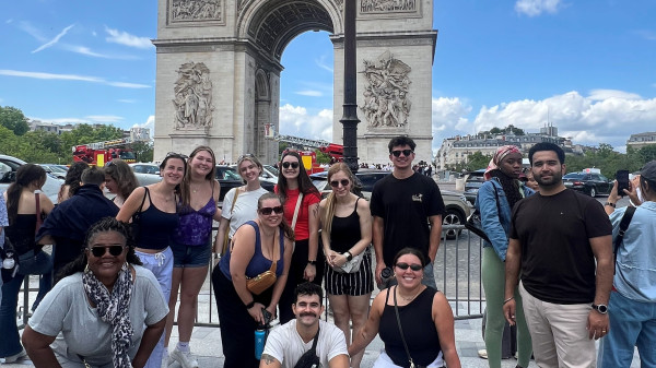 EHE Hospitality Management students in Paris at the Arc de Triomph