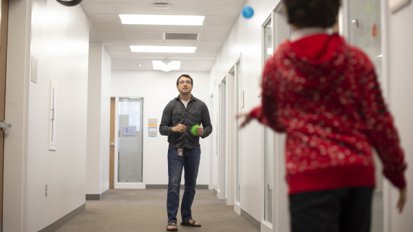 two people in hallway