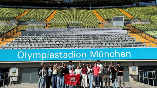 Ohio State students in German sports stadium