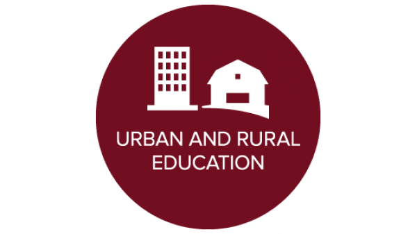 urban and rural education icon with city building and barn