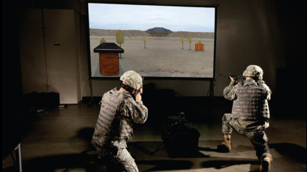 Soldiers practicing drills using virtual reality