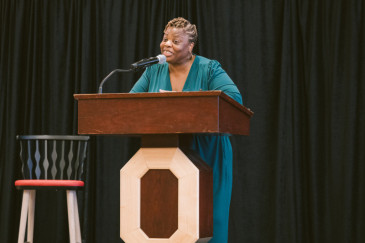 Ohio State professor, Jonda McNair, speaking at the Newbery Symposium