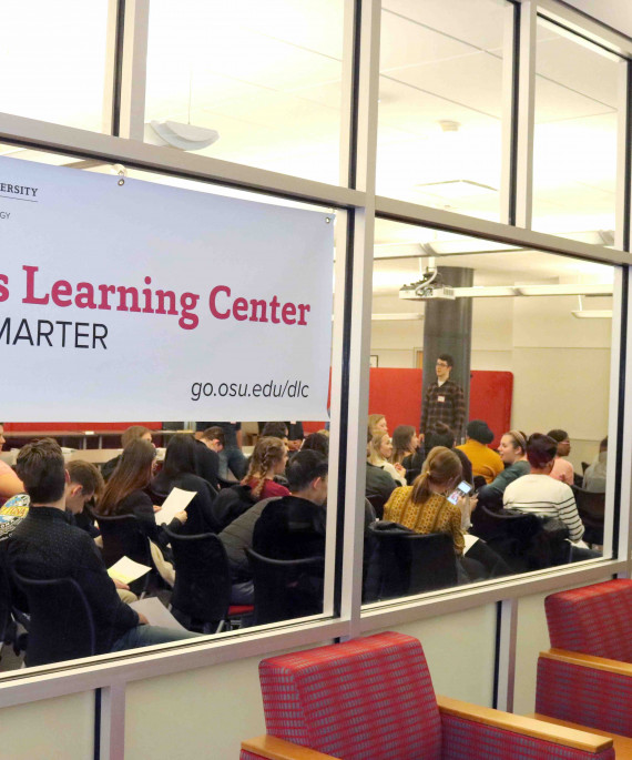 Dennis Learning Center window into classroom full of students