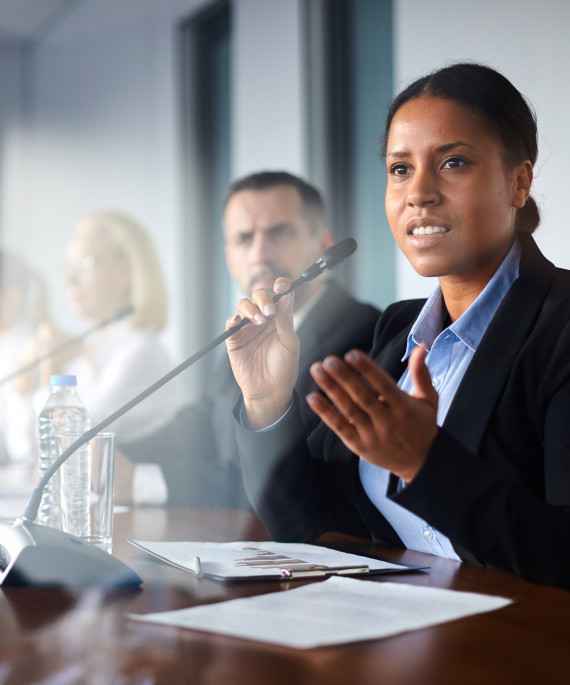 person asking the speaker a question