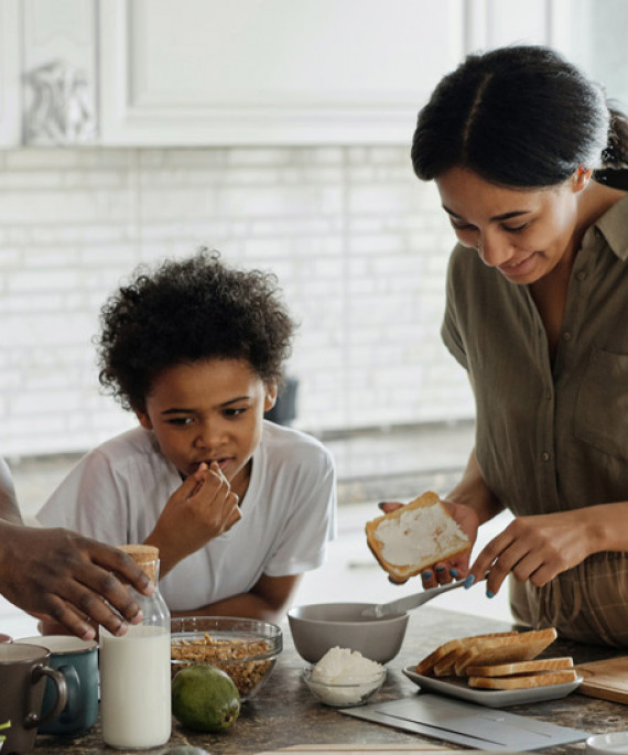 family eating in kitchen