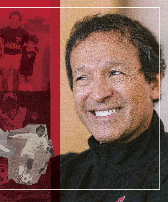 Collage of Frank Vizcarra playing soccer with his current headshot