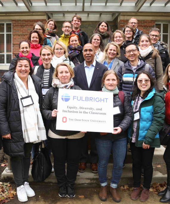 Fulbright scholars pose with the Dean of Ohio State's College of Education and Human Ecology