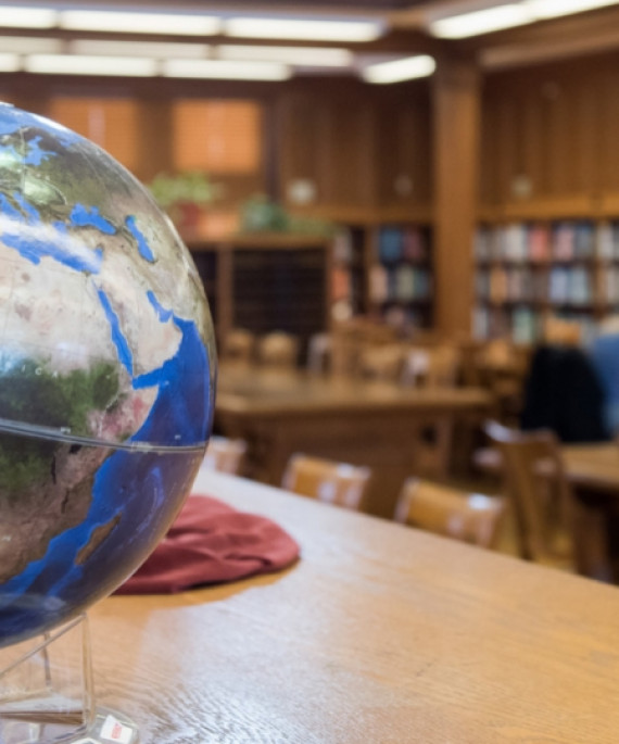 globe on table in library