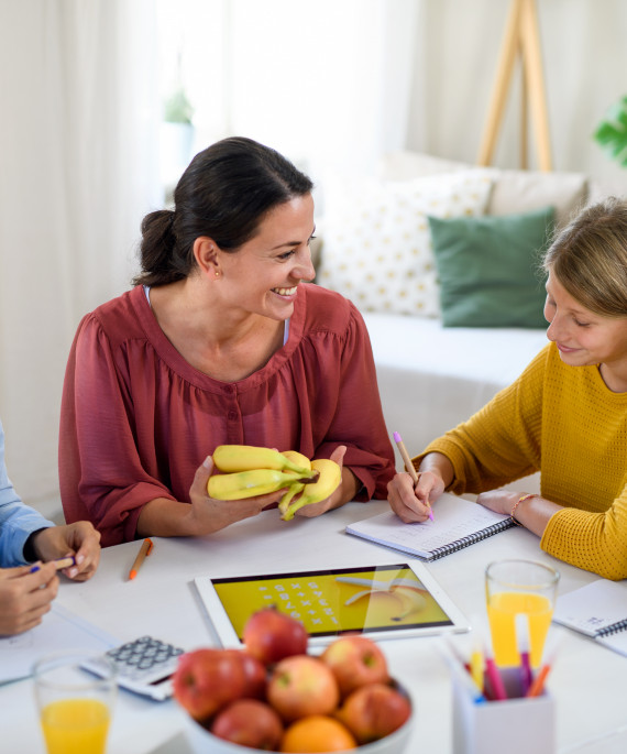 group of homeschooling children with teacher study