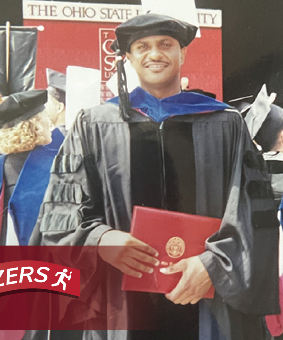 John Singer graduation from Ohio State with Trailblazers logo