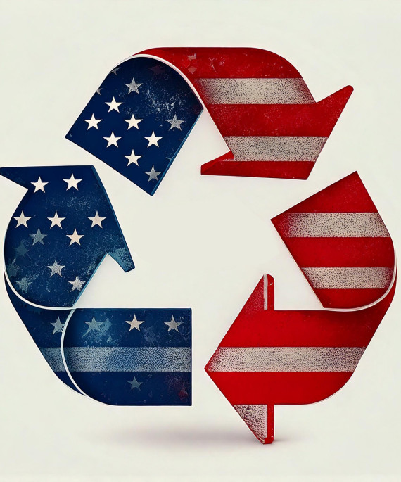 Recycle symbol with American flag colors