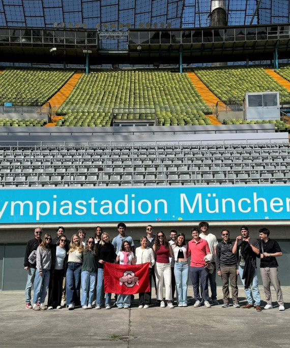 Ohio State students in German sports stadium