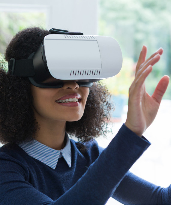 woman using virtual reality headset