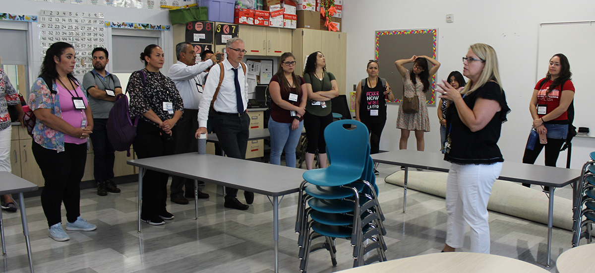 Kathryn Myers, principal of Columbus Spanish Immersion Academy, talks about the need for teacher development with Mexican English teachers visiting her school as part of an institute hosted by the College of Education and Human Ecology.