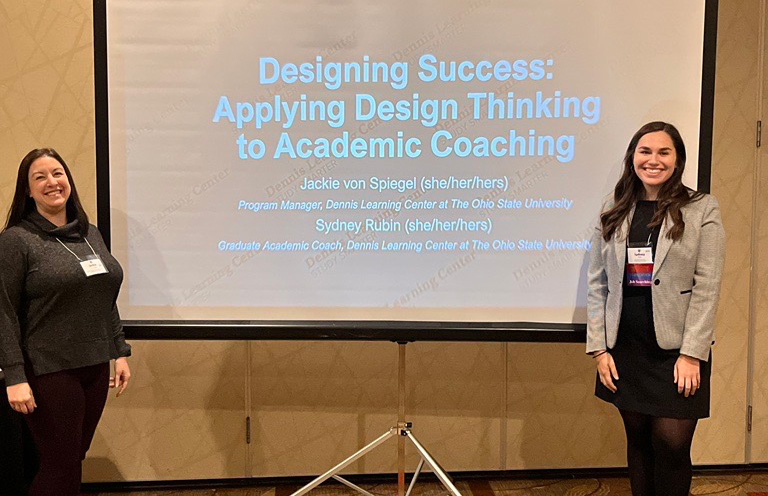 Jackie von Spiegel and Sydney Rubin with the title slide of their presentation on Design Thinking