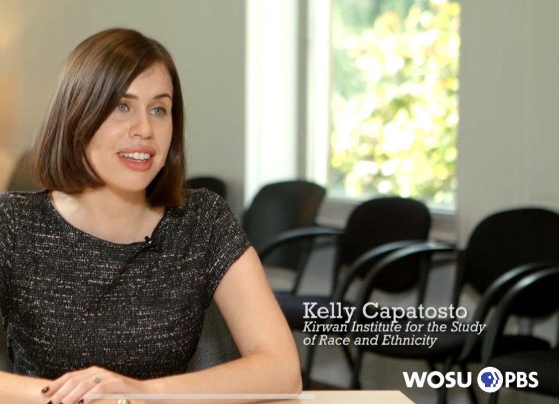 Kelly Capatosto on air during an interview with WOSU radio