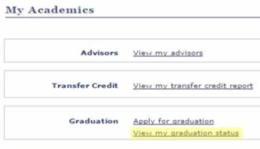 my academics graduation status screen