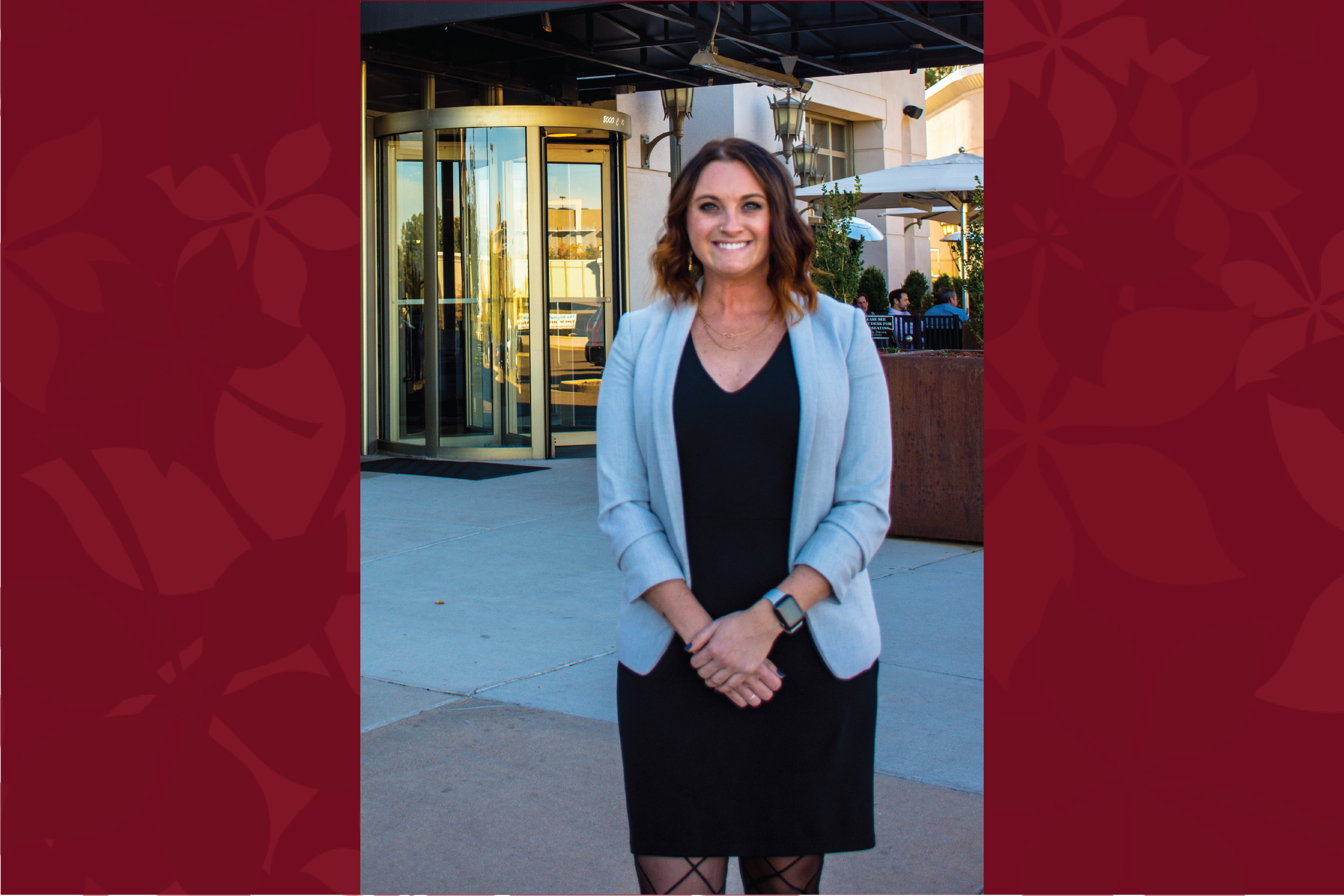 Alex Carsonie in front of Cameron Mitchell restaurant