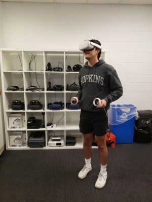 Ohio State student in a VR headset