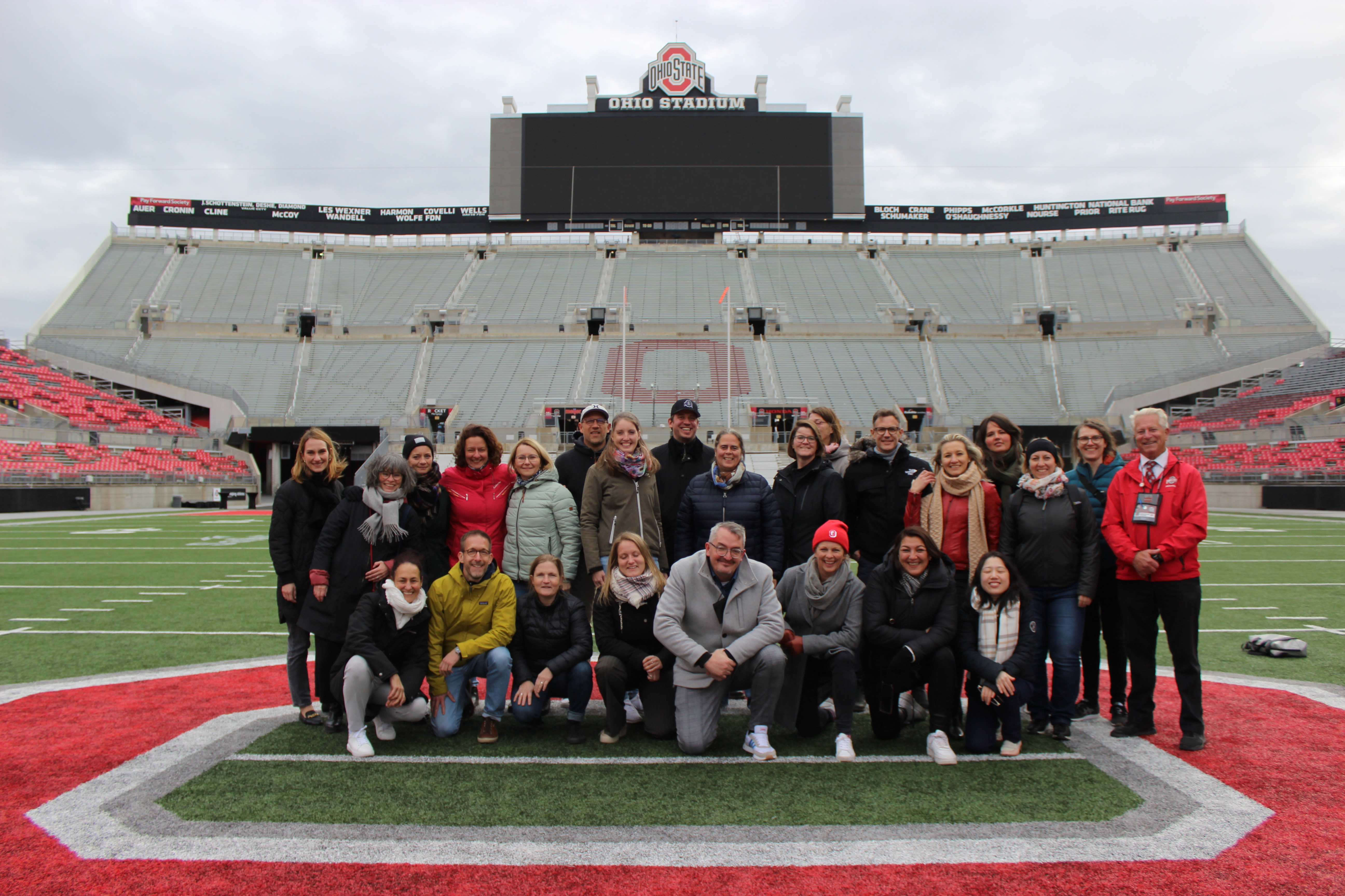 Ohio State Fulbright students on the OSU football field
